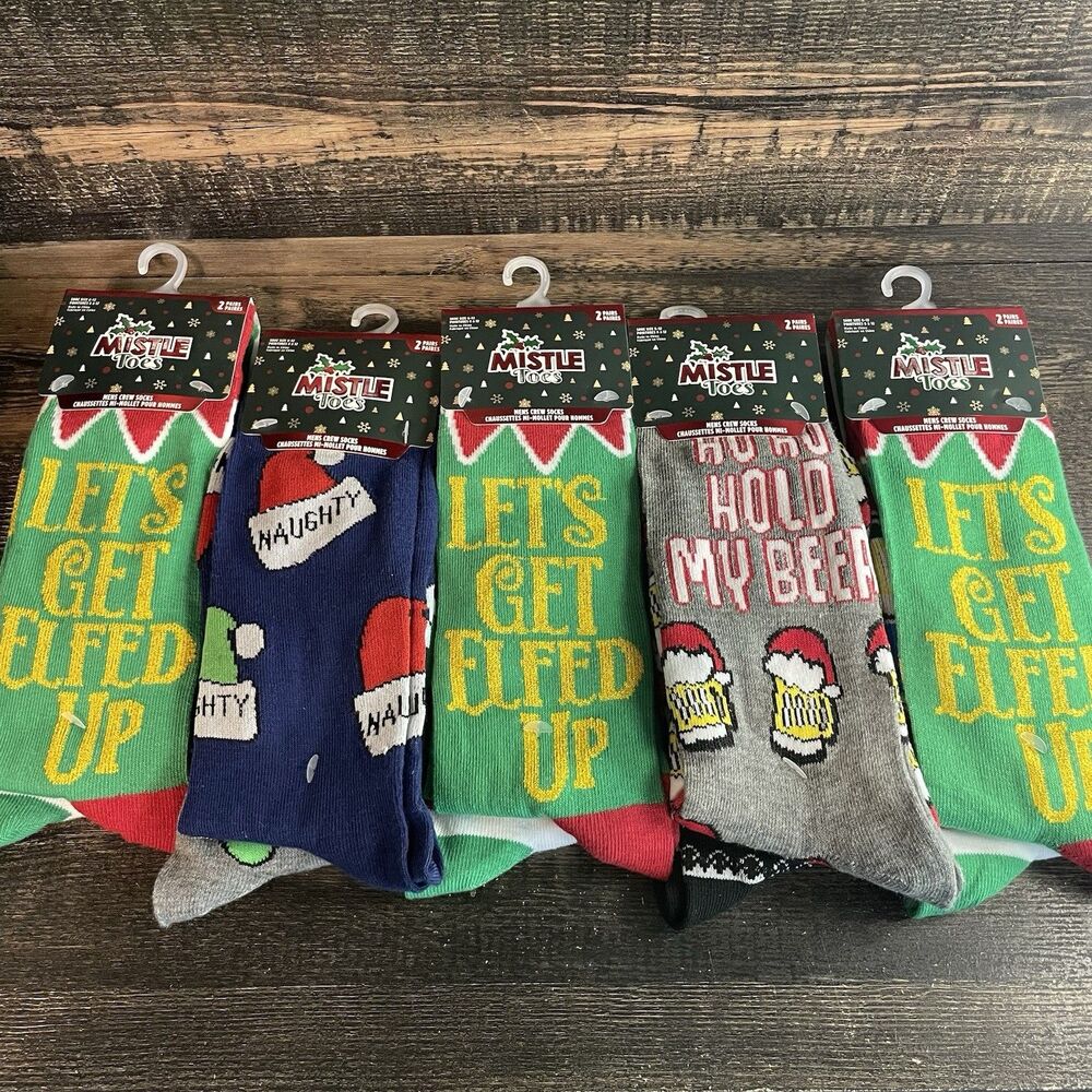 Lot Of Men’s Christmas Socks Funny Naughty & Nice, Elfed Up, Ho Ho Hold My Beer